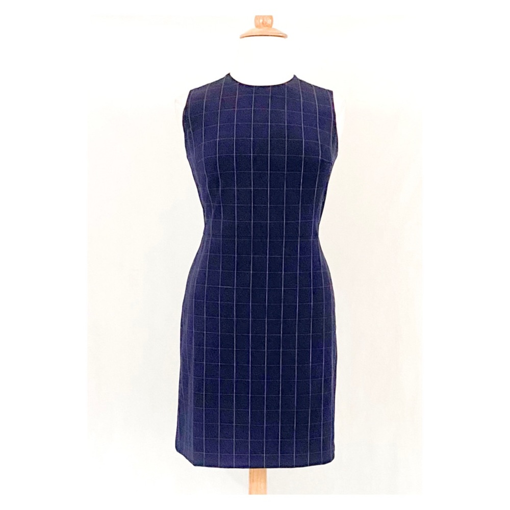 Ann Taylor Sleeveless Navy Tattersall Plaid Dress - Picture 1 of 11